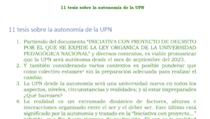 11 tesis sobre la autonomía de la UPN
